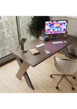 Omix Kesonlu L Çalışma Masası 180 cm (Koyu Meşe-Balos/antrasit)